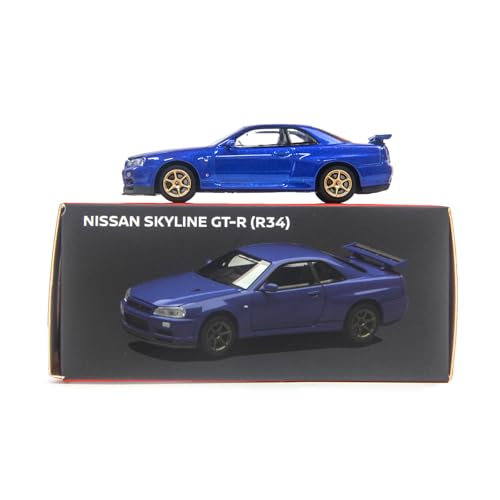 PAUDI MODEL 1/64 Scale Diecast Model Car GT-R R34 Skyline 2000 Nissan V Spec II (Blue)