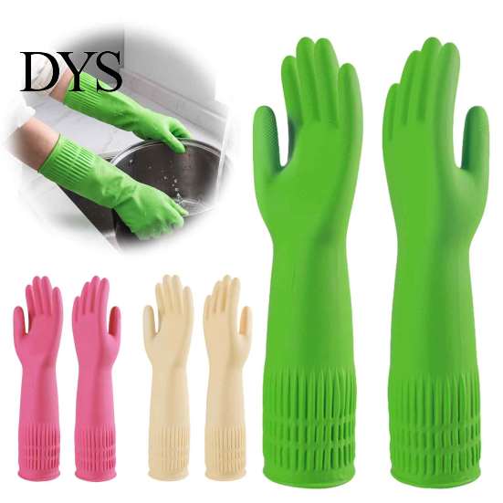 Waterproof Gloves for Bathroom Cleaning Fleece Lined Dishwashing Gloves, Natural Latex Household Anti Slip Dish Washing Non-Slip Grip Long Cuff