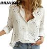 IHUASU Women's Fashion Casual Spring Autumn Long Sleeve POLO Neck Blouses & Shirts
