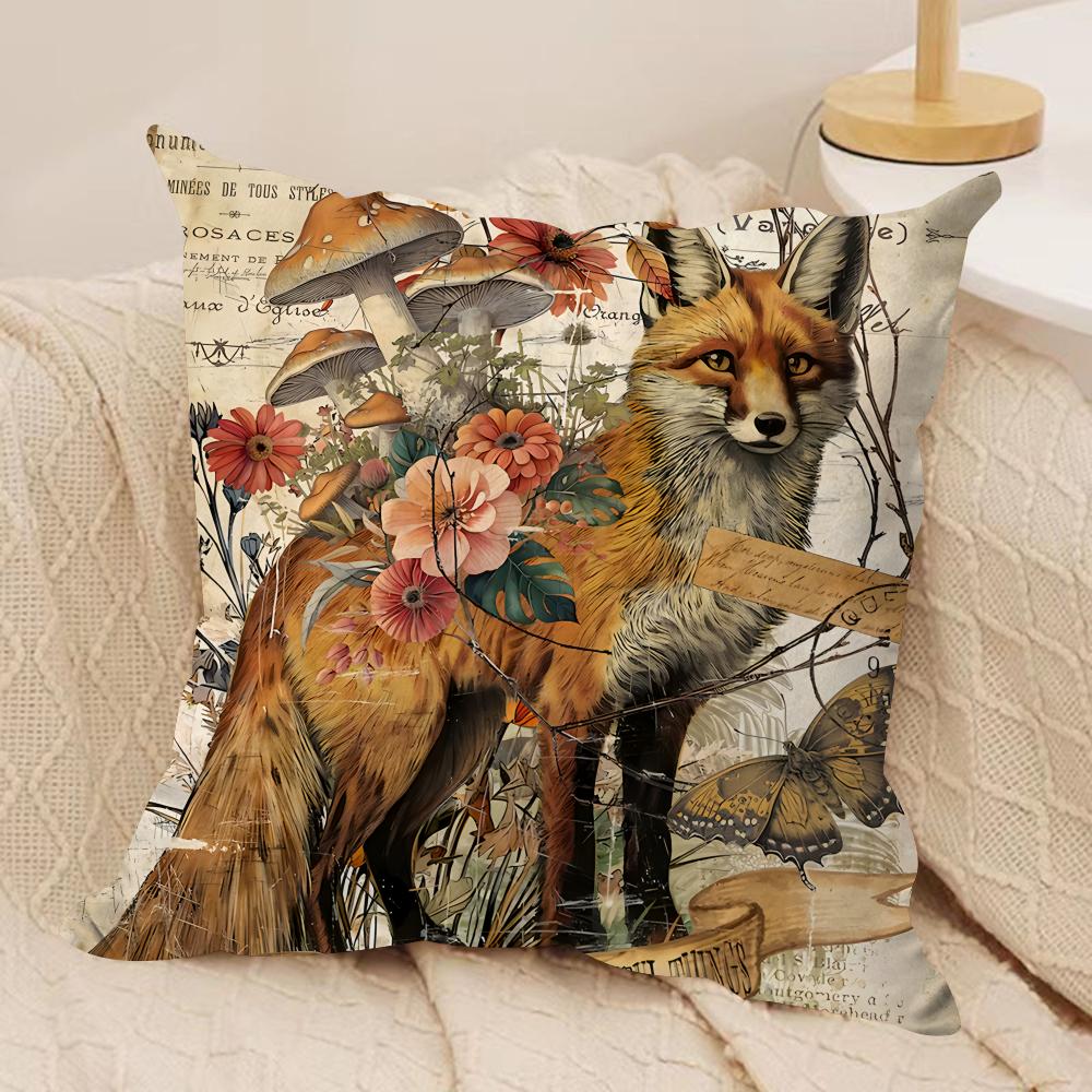 Retro Animal Christmas Cushion Cover Silky Short Plush Invisible Zipper Dustproof Sofa Pillow Case For Home Decor