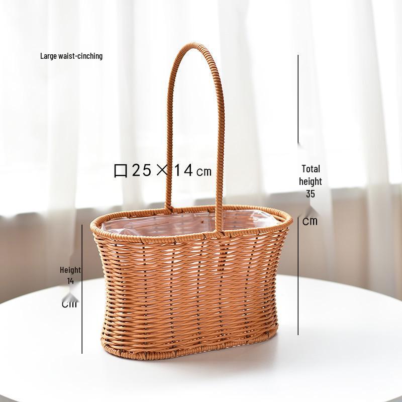 Rattan Handwoven Flower Art Arrangement Basket - Faux Rattan Florist Basket for Living Room or Fruit Display.