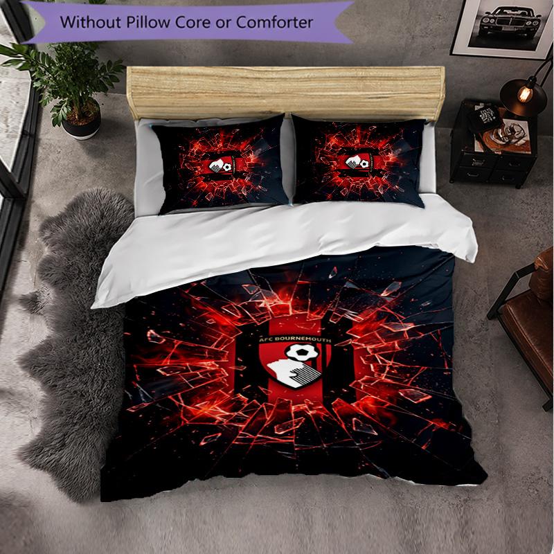 Bournemouth Football 3 Piece Bedding Set Soft Duvet Cover Set with Pillowcases Printed Bedroom Decor Set for Home