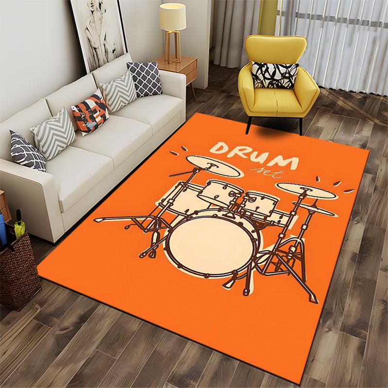 Drum Set Design Orange Carpet Suitable As a Non-slip Mat for the Living Room or Bedroom Sofa