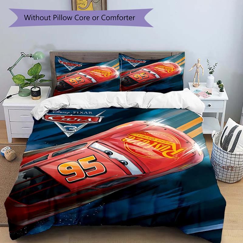 3pcs Lightning McQueen 1 Cover+2 Pillowcases, Pillow Inserts Not Included, Machine Washable, All-Season Use, Teen and Adult Rooms114