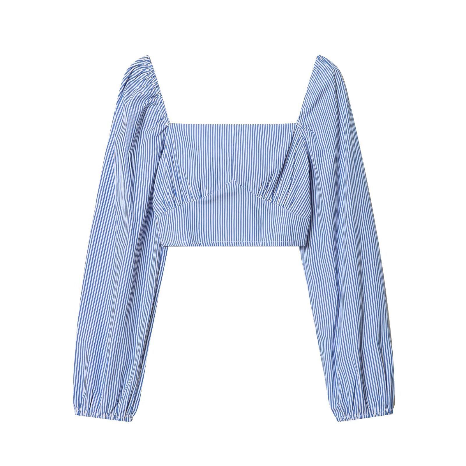 European and American style, new women s clothing, foreign style, fashionable, versatile, fashionable, short striped top S