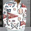 Men s Plus Size White Printed Long Sleeve Quarter Zip Collared Polo Shirt
