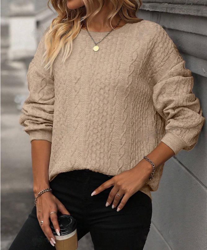 

Женский джемпер большого размера с жаккардовым узором и круглым вырезом, весна/осень 2024 S хаки