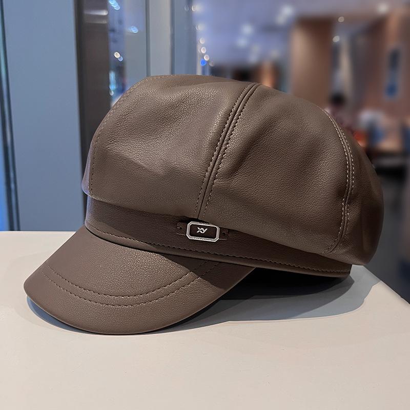 British style PU cap retro big brim newsboy hat early autumn versatile face small cloud hat octagonal hat