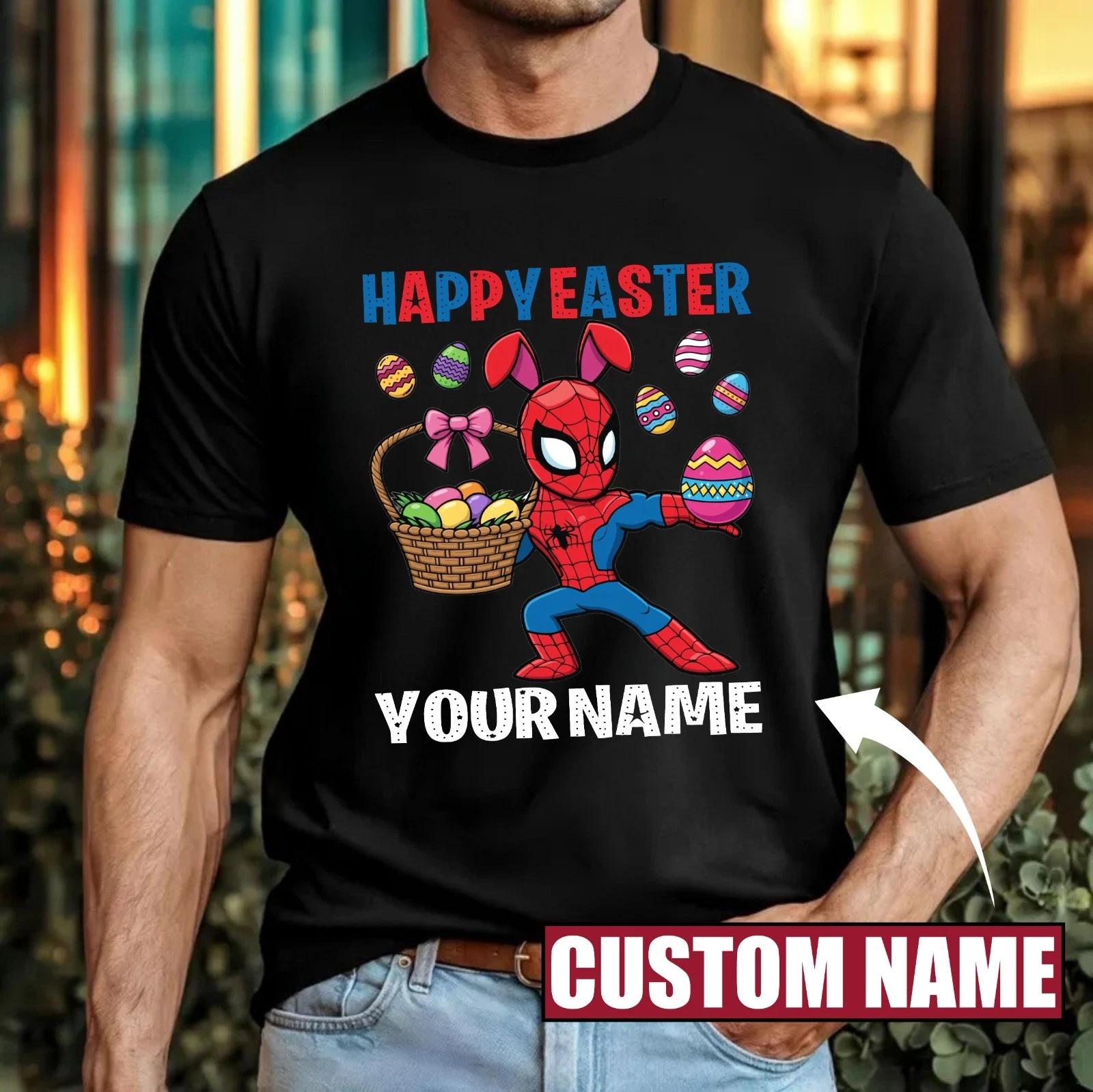 Personalised Happy Easter Spider-Man T-T-Shirt Custom Name Festive Bunny Gift Top 3XL