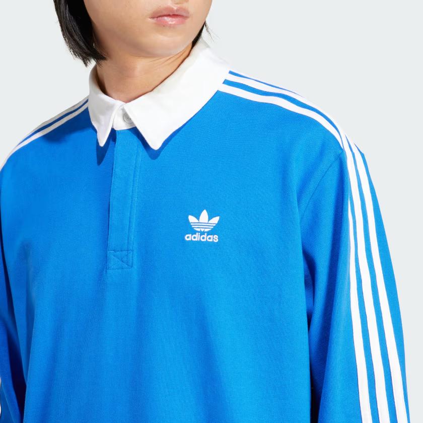 Adidas Originals Adicolor Embroidered Logo Striped Comfortable Long Sleeve Polo Shirt Men Tops Blue IZ2463