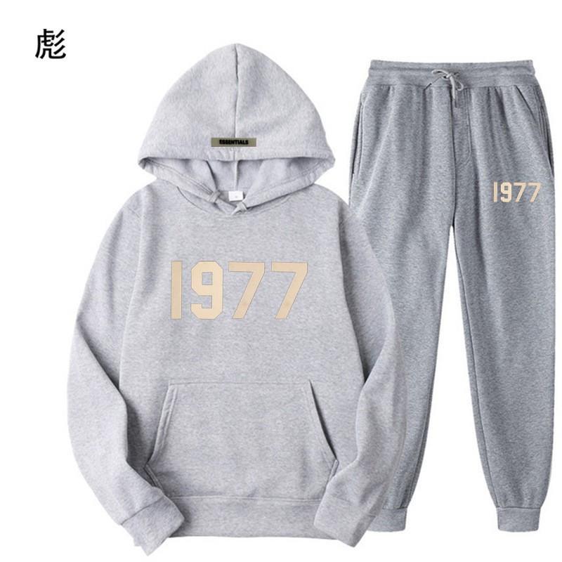 1977 Alphabet Men's and Women's Hoodies ESSENTIALS Double-line FOG Trendy High Street Loose Fleece Sweater Set