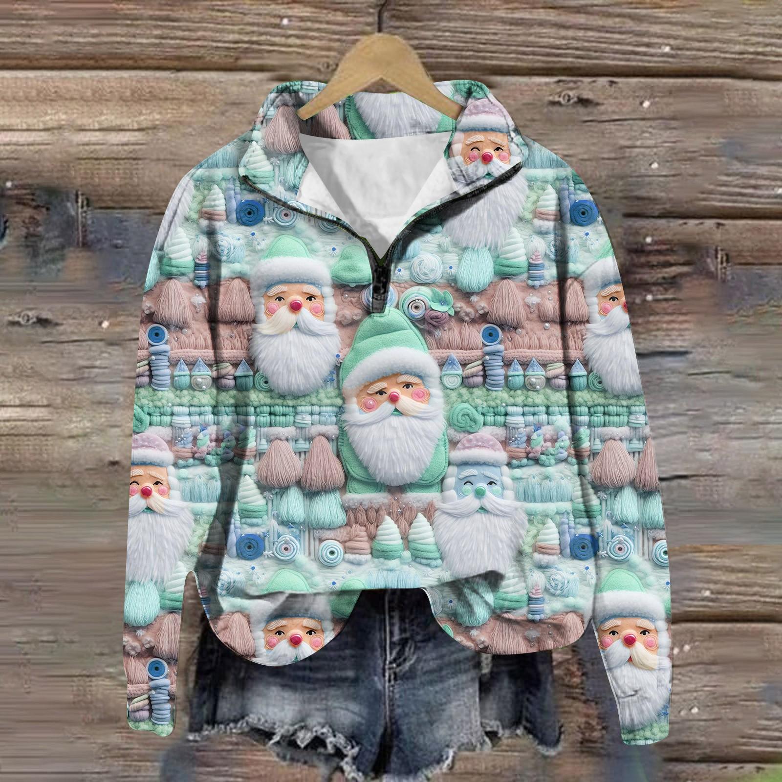 

Рождественские толстовки для женщин, милый рождественский свитшот с 3D графическим принтом, большой пуловер на молнии с длинными рукавами и круглым вырезом, топы XXXL циан