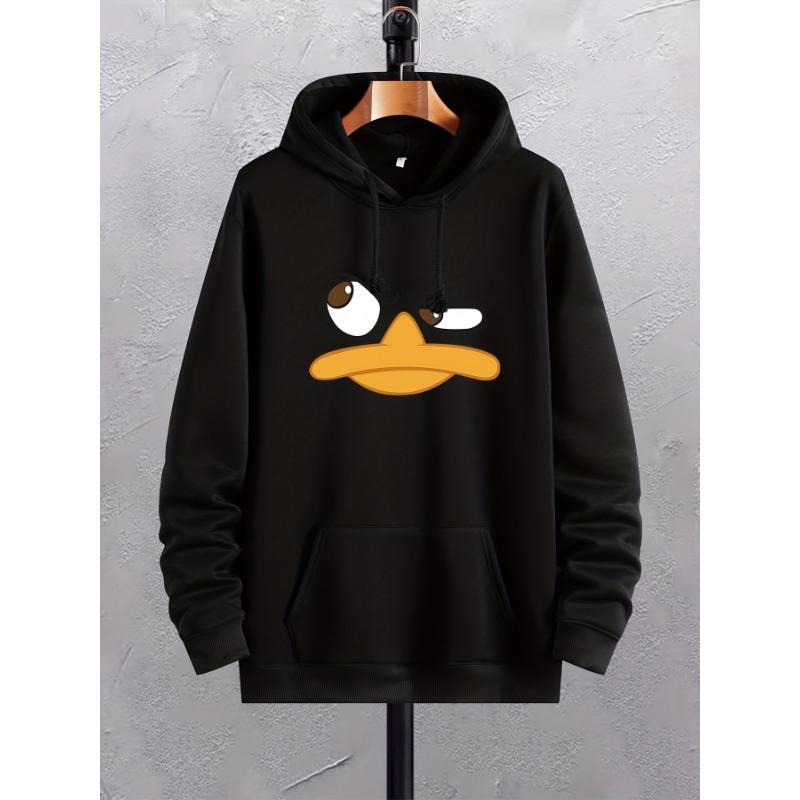 

Толстовки с принтом мультяшной утки для мужчин, графическая толстовка с карманом-кенгуру, удобный свободный модный свитер с капюшоном на шнурке