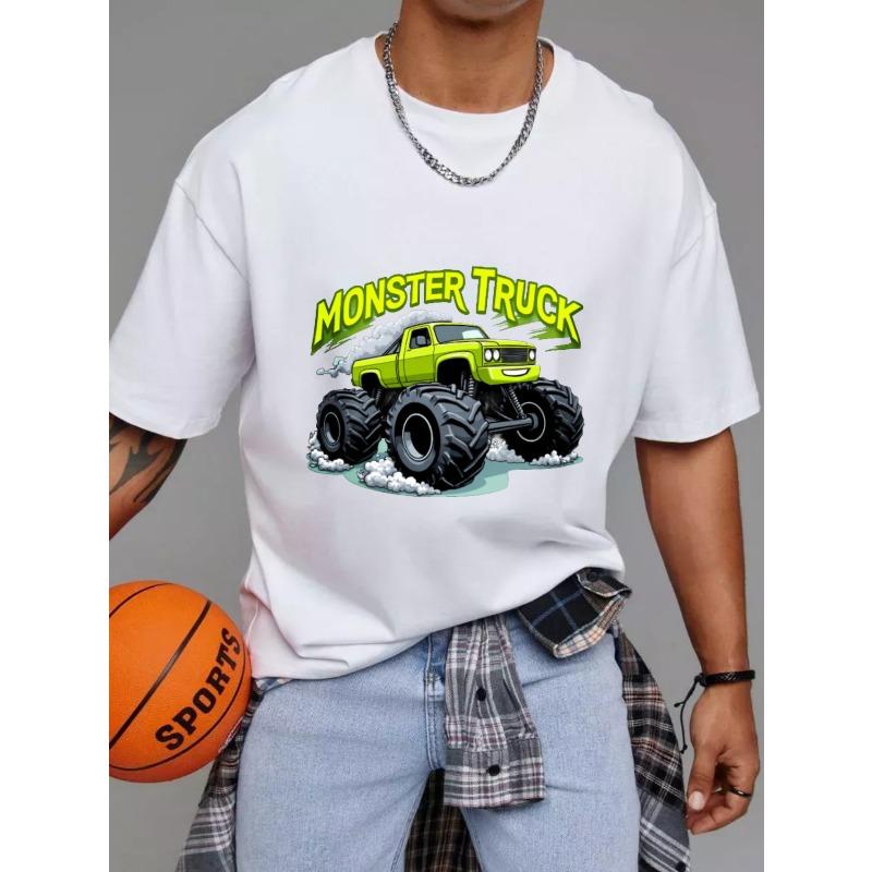 Tričko Monster Truck Bílé Zelené Grafika a Text Monster Truck pro Volnočasové Nošení