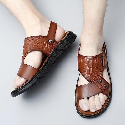 New Men's Crocodile Pattern Sandals Summer Fashion Men's Sandals Comfortable Leather Beach Male Sandals Outdoor Man Casual Shoes