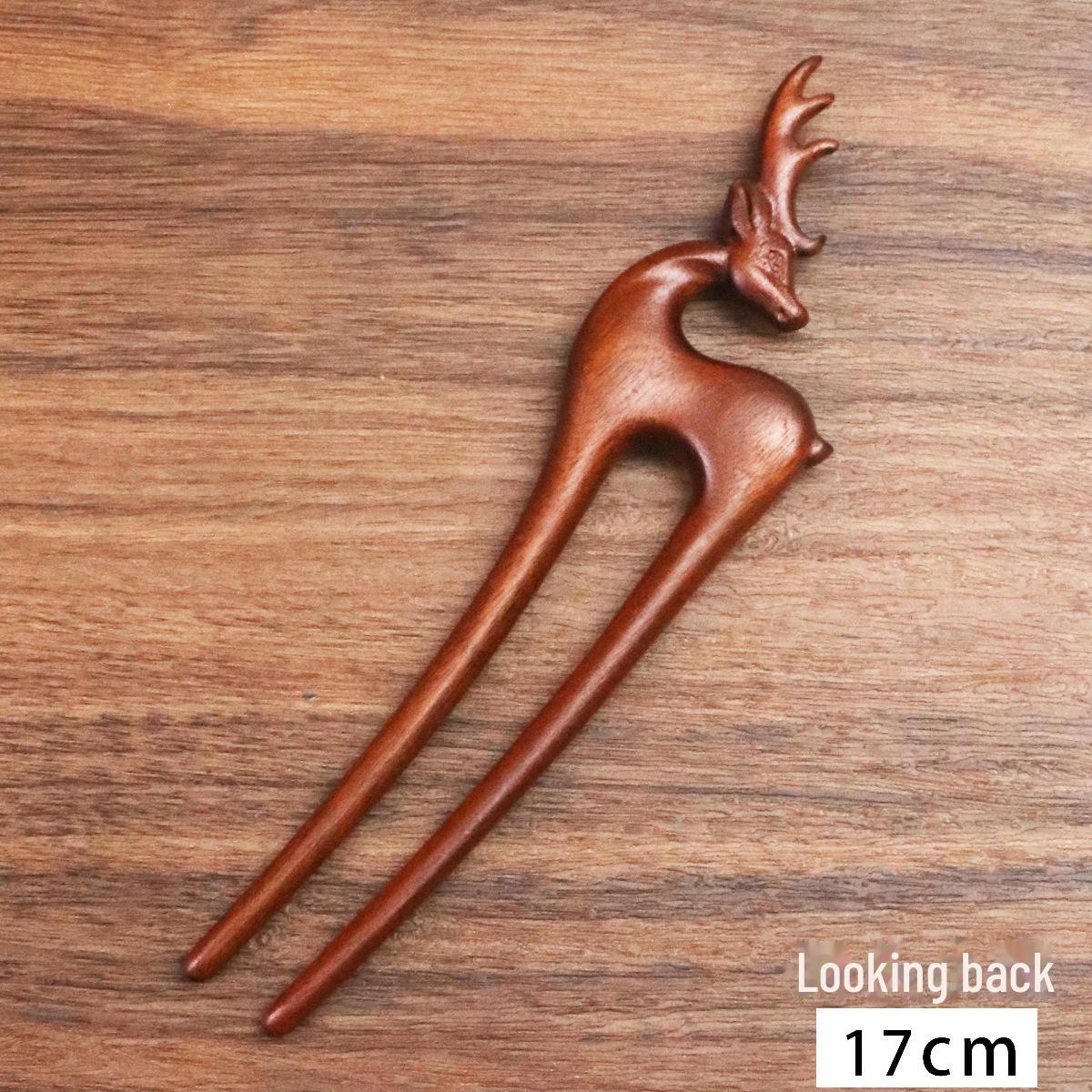 

U-образная шпилька из сандалового дерева, золотая, шелковая, в стиле ретро - в китайском стиле, с изображением животных из дерева