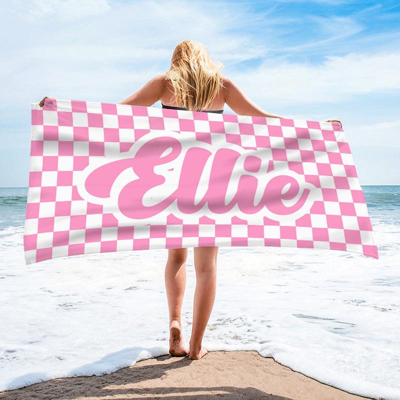 Summer New Microfiber Beach Towel Plaid Bath Towel Seaside Vacation Absorbent Quick-Drying Anti-Sand