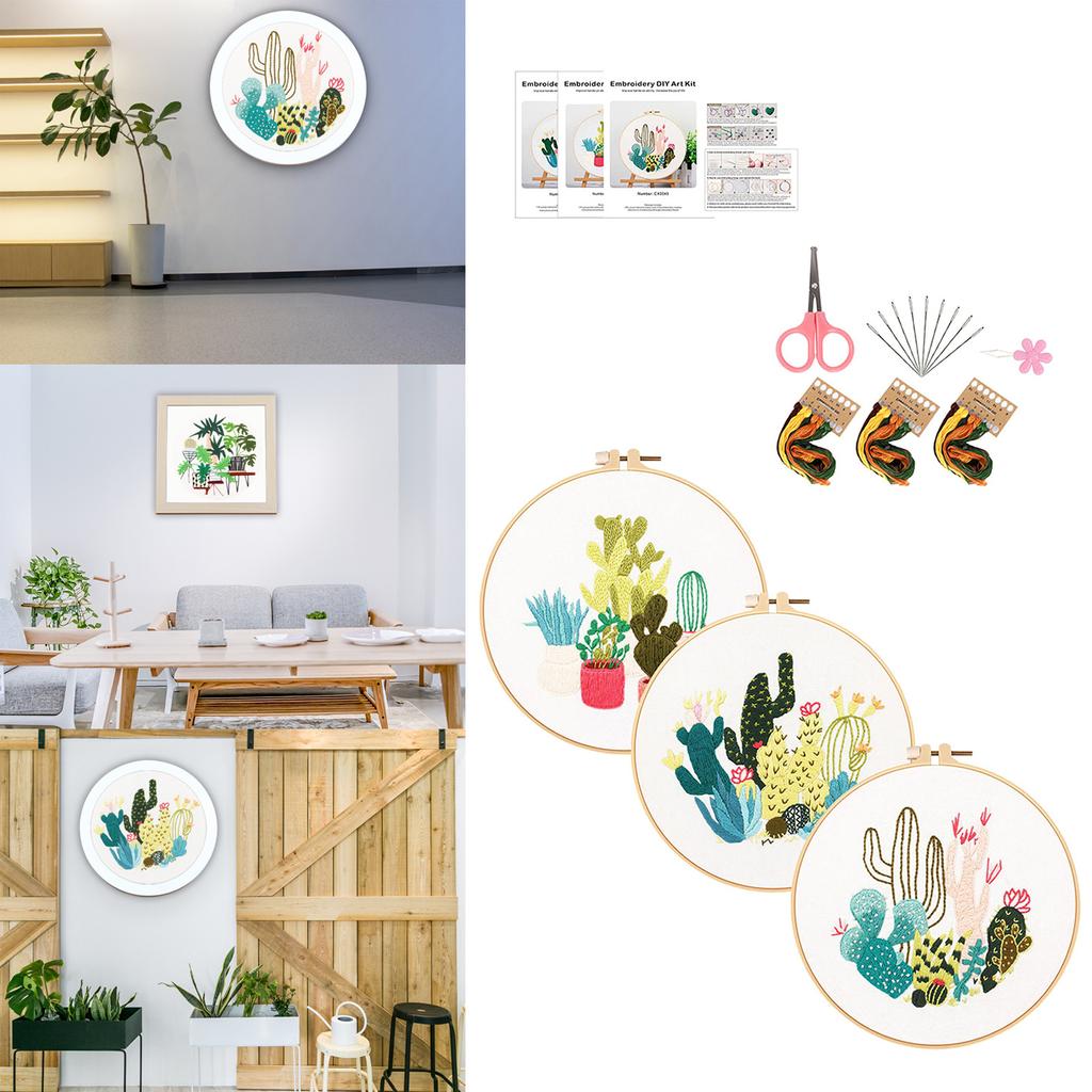 3Sets Leaf and Flower Embroidery Set with Instruction Embroidery Clothes with Pattern Stitching Hoop Thread and Needle