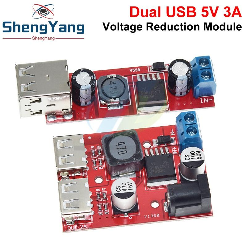 TZT 1/3PCS DC 6V-40V To 5V 3A Double USB Charge DC-DC Step-down Converter Module For Vehicle Charger LM2596 Dual USB