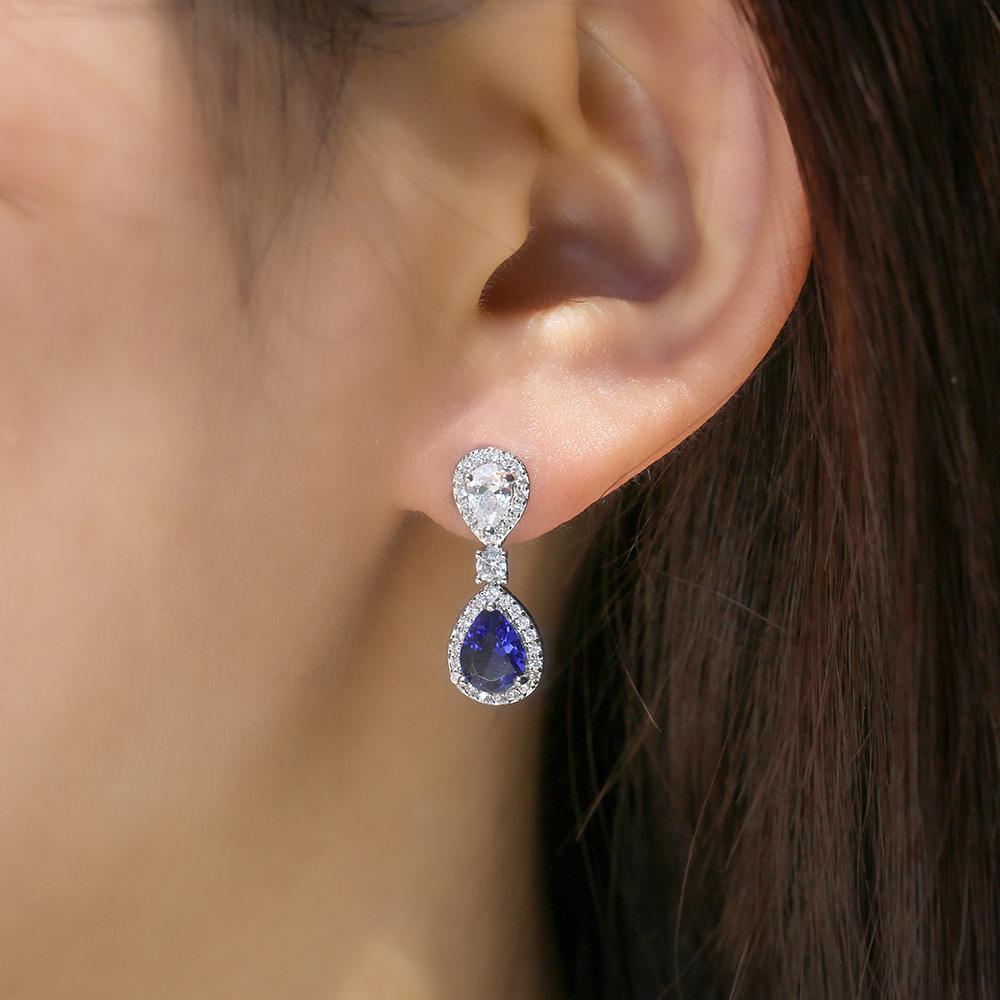 Noble Luxury Sapphire Blue Water Drop Bridal Dinner Earrings, Popular Accessories