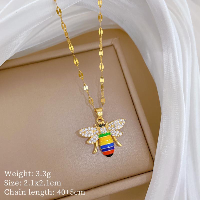 Oil Dripping Bee Light Luxury Banquet Wedding Necklace Women'S Versatile Collarbone Chain Titanium Steel Chain