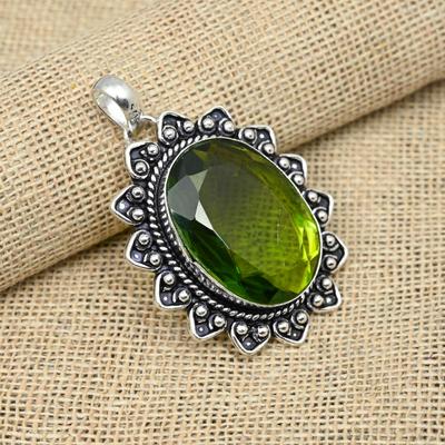 Green Peridot Gemstone 925 Sterling Silver Handmade Unique Women Jewelry Pendant
