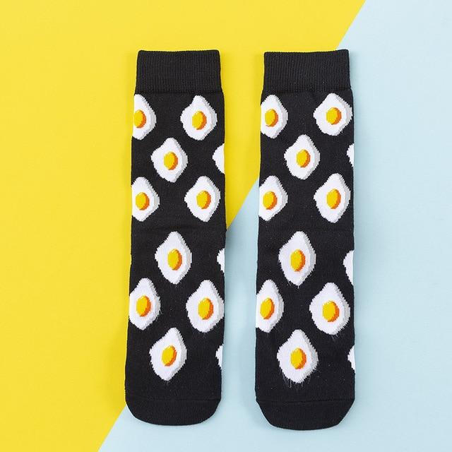 Women Socks Funny Cute Cartoon Fruits Banana Avocado Lemon Egg Cookie Donuts Food Happy Japanese Harajuku Skateboard Socks