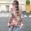 Women's Autumn Winter O Neck Ruffles Lantern Sleeve Floral Commuter Shirt Printed Shirt Tops