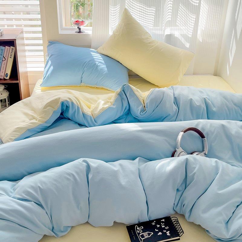 Class A Maternal And Infant Grade Solid Color Four-Piece Set Washed Cotton Double Quilt Cover Dormitory Bed Sheet 3Pcs Set Bed Hat Quilt Cover