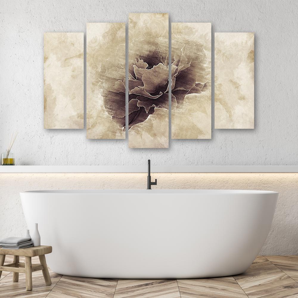 Five Piece Picture Canvas Print Rose Flower Vintage Beige