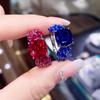 Vintage Princess Cut Red Spinel Ring for Women with High Carbon Diamonds and Blue Spinel Elegant Jewelry