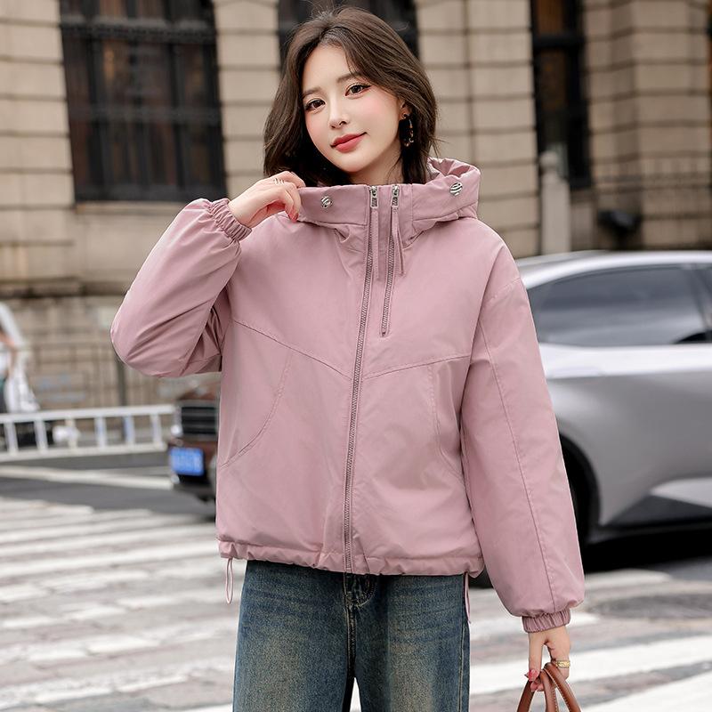 Quilted Winter New Hooded Solid Color Down Cotton Jacket Fresh Sweet Warm Windbreaker Coat