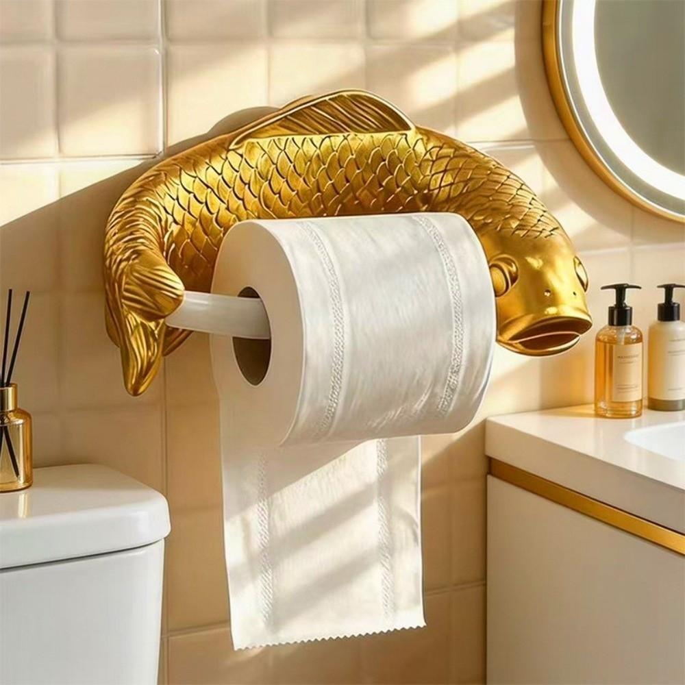 Wall-Mounted Toilet Paper Roll Holder Golden Carp Tissue Paper Shelf Napkin Storage Rack Kitchen