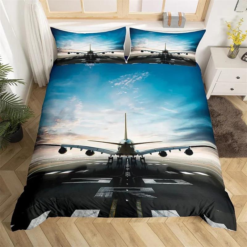 3D Airplane Duvet Cover King Aircraft Transportation Bedding Set Microfiber Globe Comforter Cover Helicopter Decor Quilt Cover
