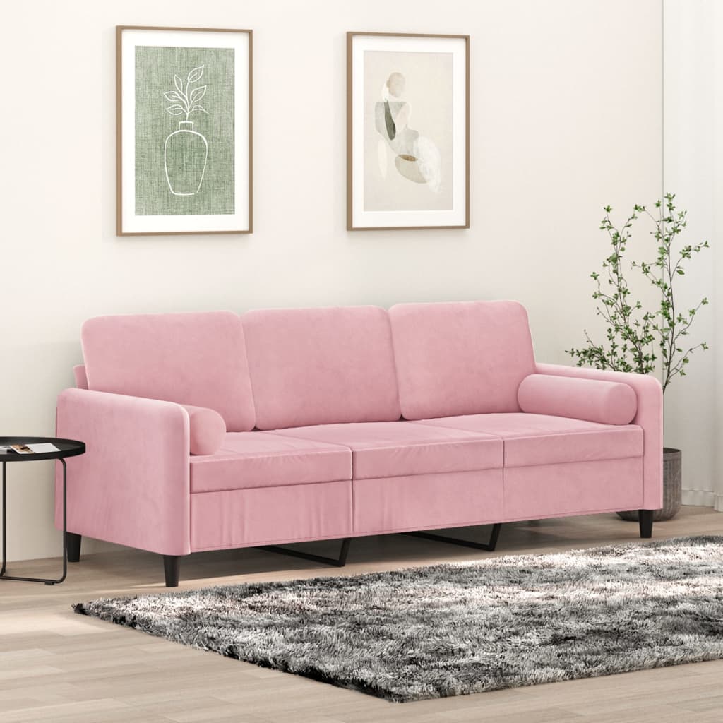 Vidaxl 3-Seater Sofa With Cushions, Pink, 180 Cm, Velvet