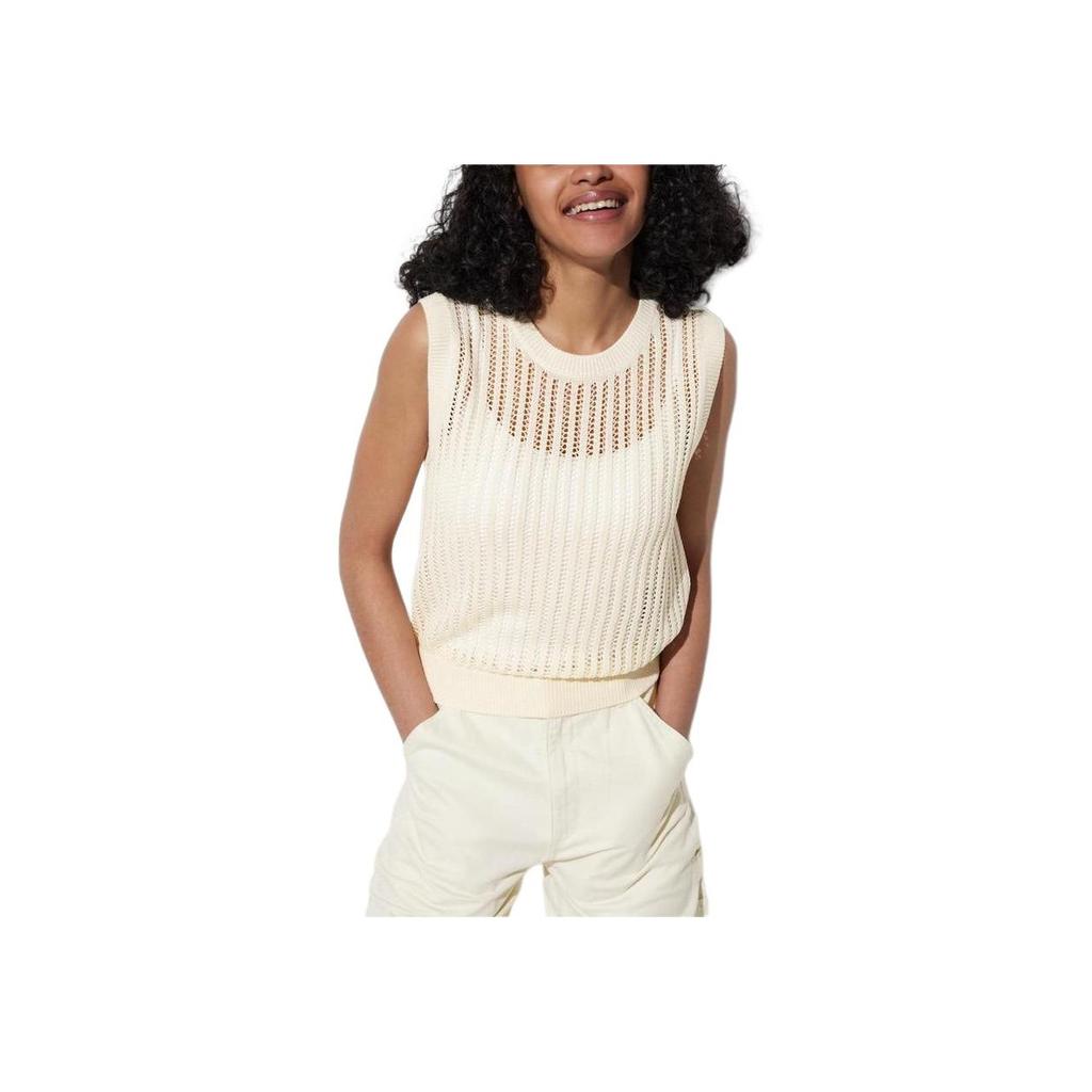 UNIQLO Solid Color Round Neck Lightweight Sleeveless Knit Top Women tops Off-White 467796-01
