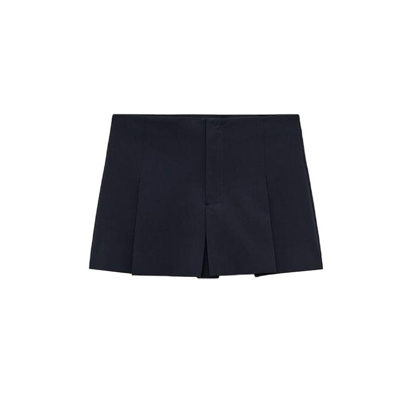 Spring New Women's Clothing Versatile Lattice Mid-Waist Wide Pleated Decoration Casual A- line Short Pantskirt 4661413
