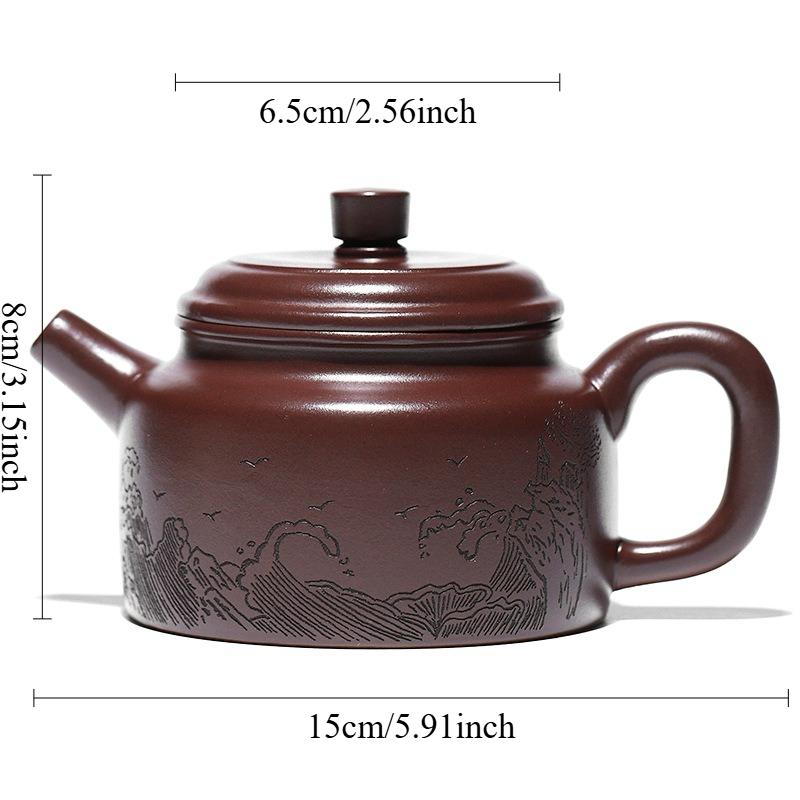 

270ml Wave Carved Purple Clay Teapot Chinese Style Large Capacity Teapot Household Mesh Filter Teapot Yixing Kung Fu Tea Set