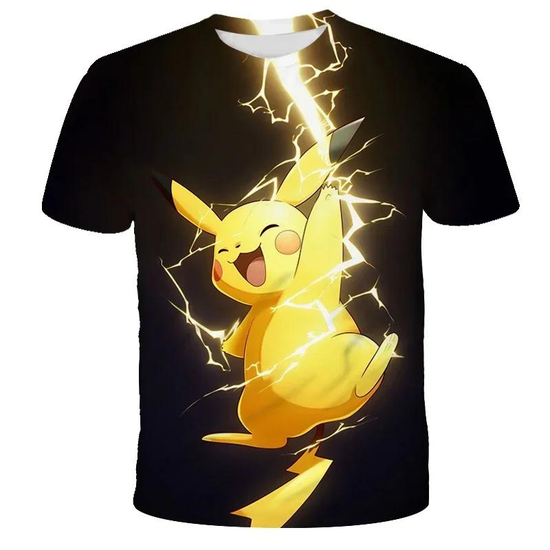 2026 New Anime Pikachu Children 3D Fashion Casual T-shirt Pokemon Boys Girls Kids Cosplay Yellow Clothing T-shirt Short Sleeve