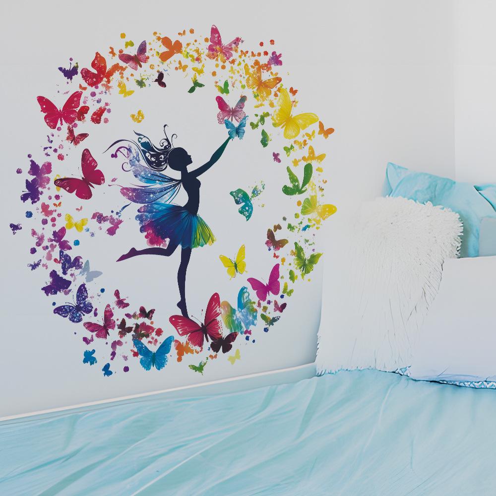 

Elegant Ballet Dancer Silhouette Wall Stickers with Butterflies and Flower Garland, Home Wall Art for Bedroom Living Room Hallway Decoration 30x60cmx2PCS різнокольоровий