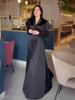 European Spring 2024 V-Neck Lace-Up Long Sleeve Dress with Waist-Cinch