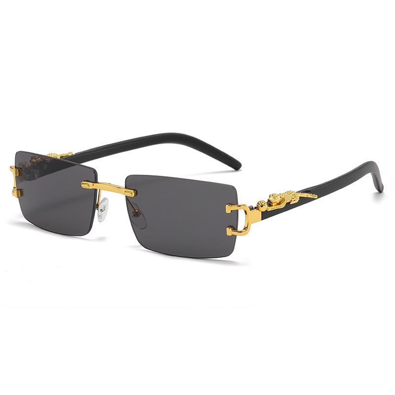 2026 Unisex Rimless Cut-Edge Leopard Temple Sunglasses, High-End Square Design