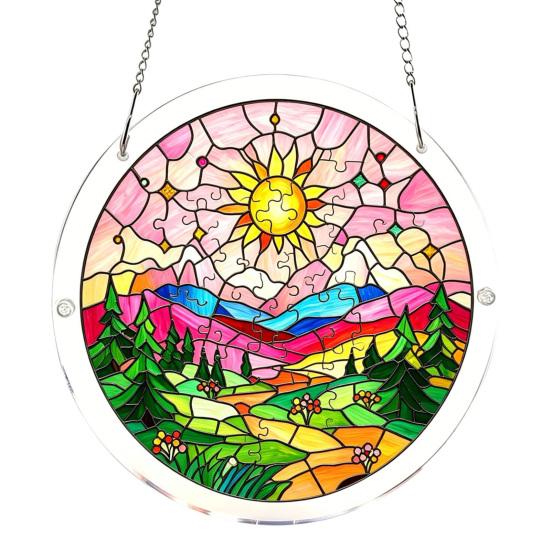 

Acrylic Puzzle Sun Catcher with Colorful Light Projection, DIY Window Hanging Decor for Garden Patio Living Room, UV Printed Puzzle for Home Office I