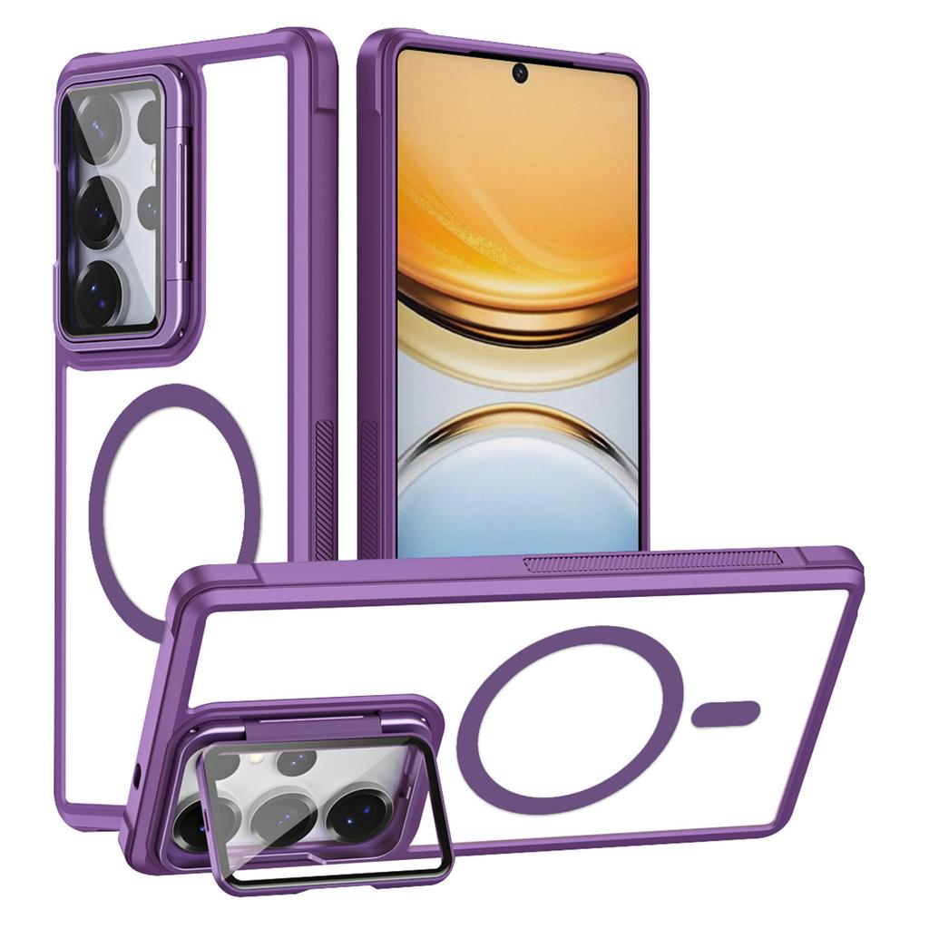 For Samsung Galaxy S26 Ultra Magnetic Case Clear Back Cover with Lens Cover Kickstand