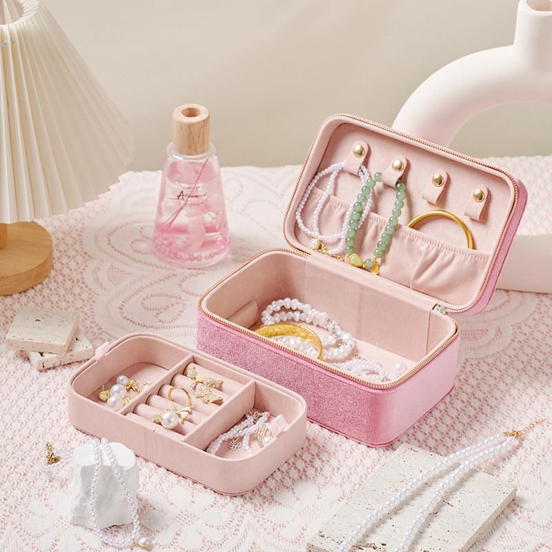 Leather Jewelry Box With Soft Double Layer Storage For Travel And Gift Use