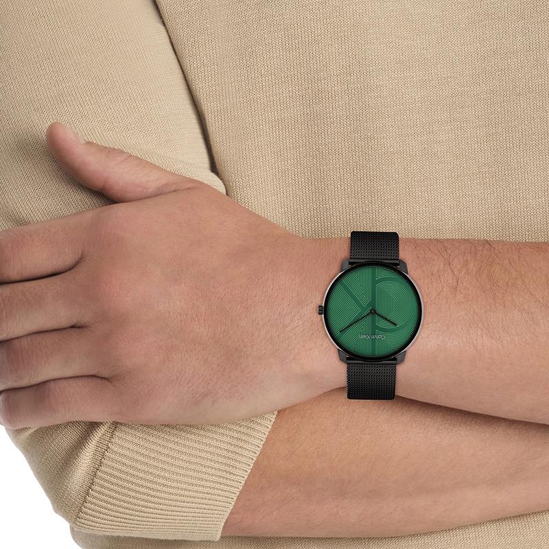 CALVIN KLEIN watch quartz movement steel strap 40mm green dial unisex 25300013