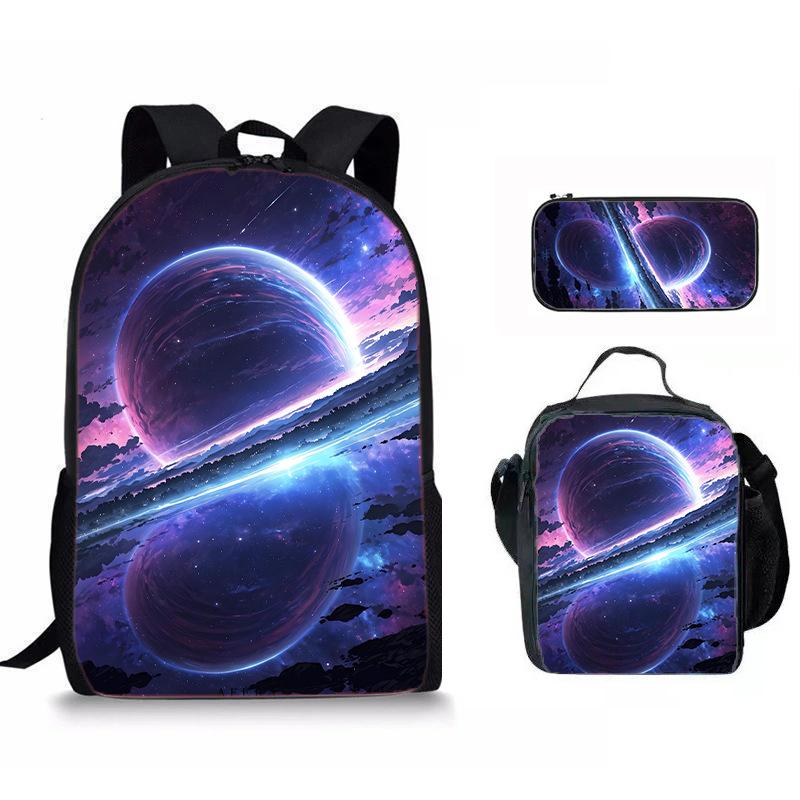Lusso Novità Particolare Fresco Spazio pianeta Stampa 3D 3pz/Set alunno Zaini Scolastici Zaino per Laptop Zaino giornaliero Zaino per il pranzo Astuccio