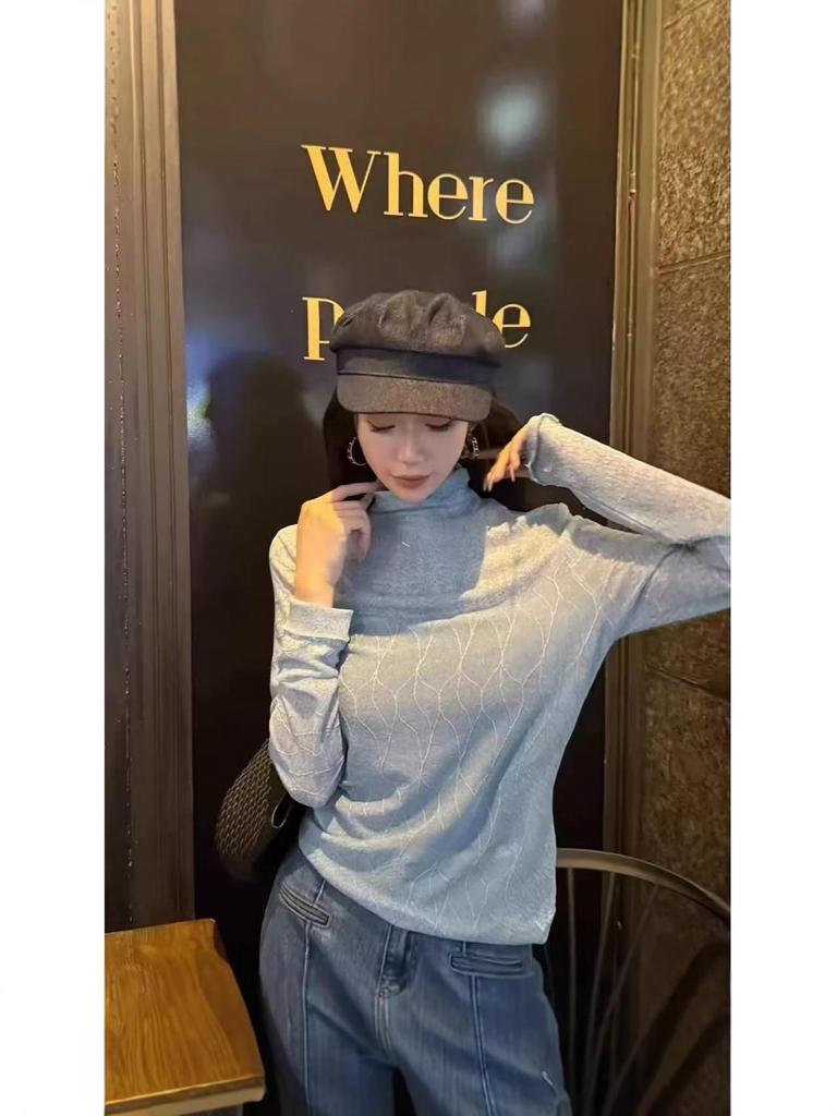 Women's French Retro Sheer Slim Fit Turtleneck Shirt - Spring/Autumn Layering Top