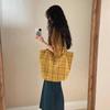 Autumn Winter Vintage Ginger Yellow Plaid Large Capacity Tote Bag Commuter Versatile Handheld Shoulder Underarm Bag