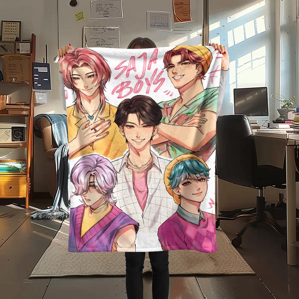 1PC Kpop Demon Hunters Print Flannel Blanket, High quality All Seasons, Home Decor, Warmth and Comfort, Perfect for Christmas Gifts